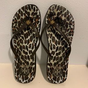 Tory Burch Leopard Spotted Flip Flops